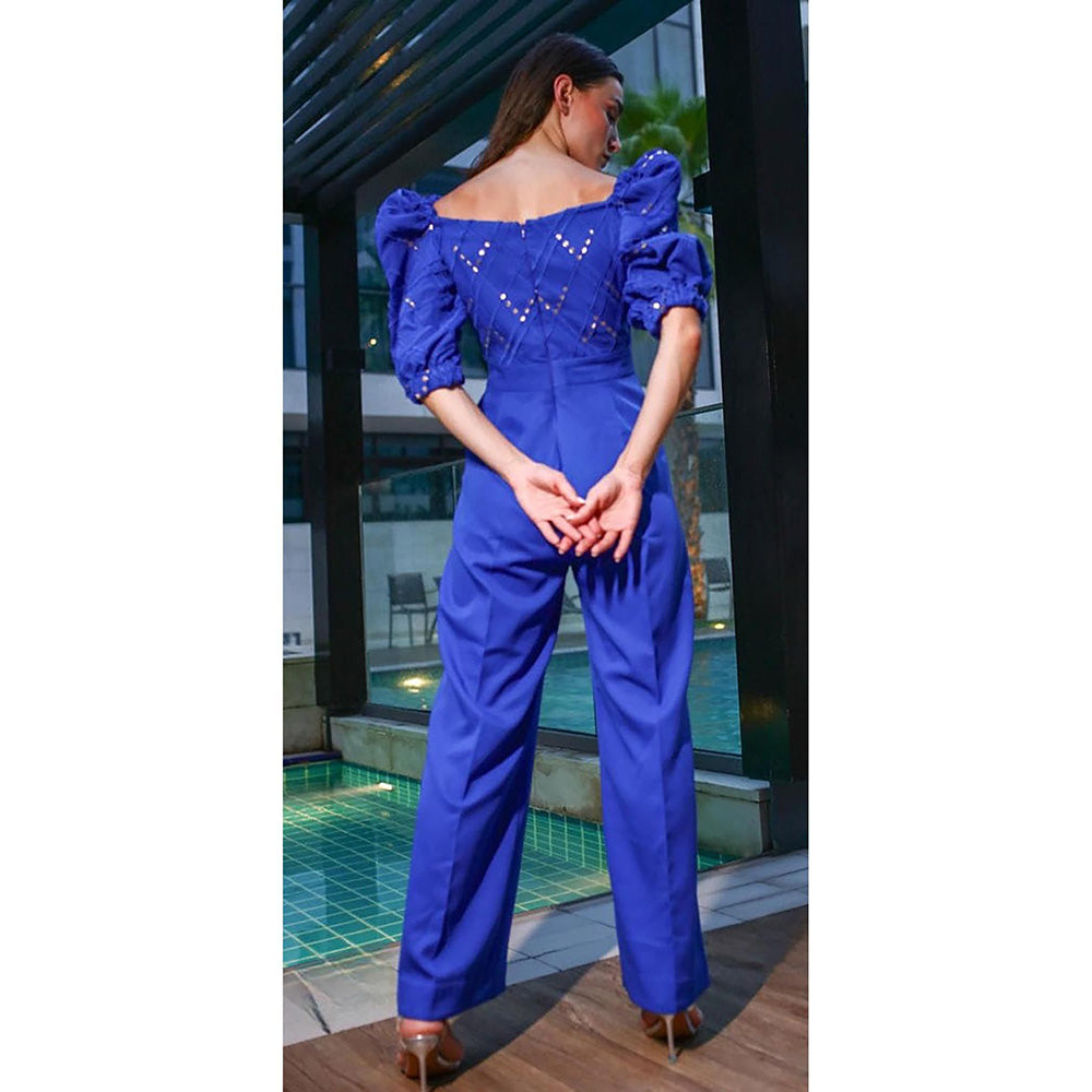 Vidhi Wadhwani Blue Amina Criss Cross Jumpsuit