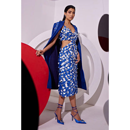 Vidhi Wadhwani Blue Disco Circle Applique Side Cut Out Dress