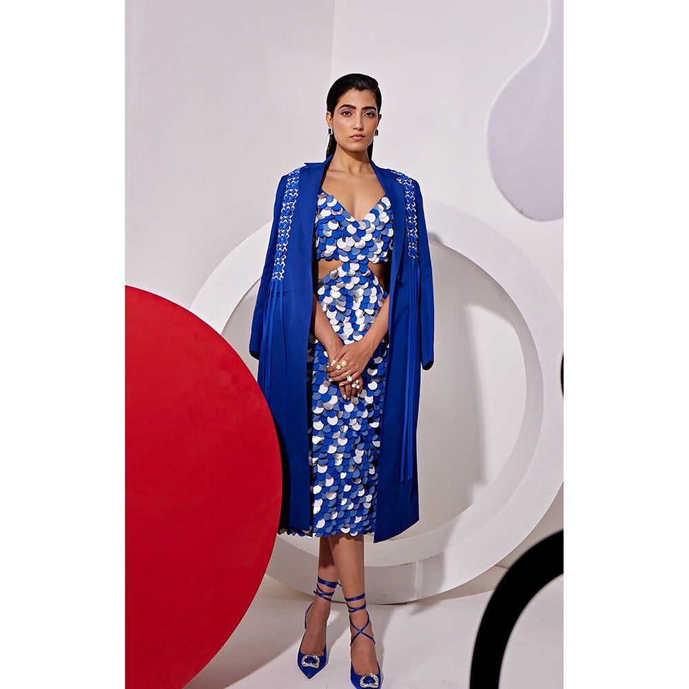 Vidhi Wadhwani Blue Disco Circle Applique Side Cut Out Dress