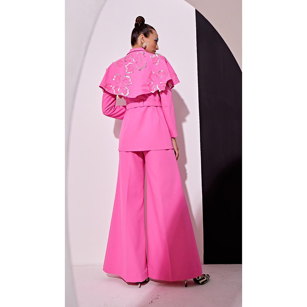 Vidhi Wadhwani Pink Gaia Capelet Pant with Blazer and Belt (Set of 3)