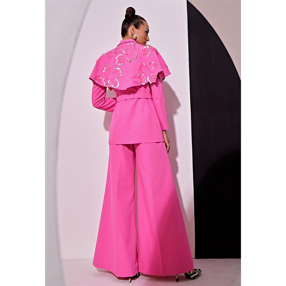 Vidhi Wadhwani Pink Gaia Capelet Pant with Blazer and Belt (Set of 3)