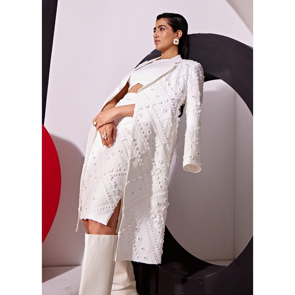 Vidhi Wadhwani White Simya Blazer with Skirt and Crop Top (Set of 3)