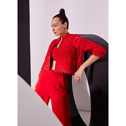 Vidhi Wadhwani Red Mimi Co-Ord (Set of 3)