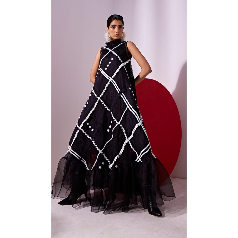 Vidhi Wadhwani Black Ira Trapeze Dress with Inner (Set of 2)