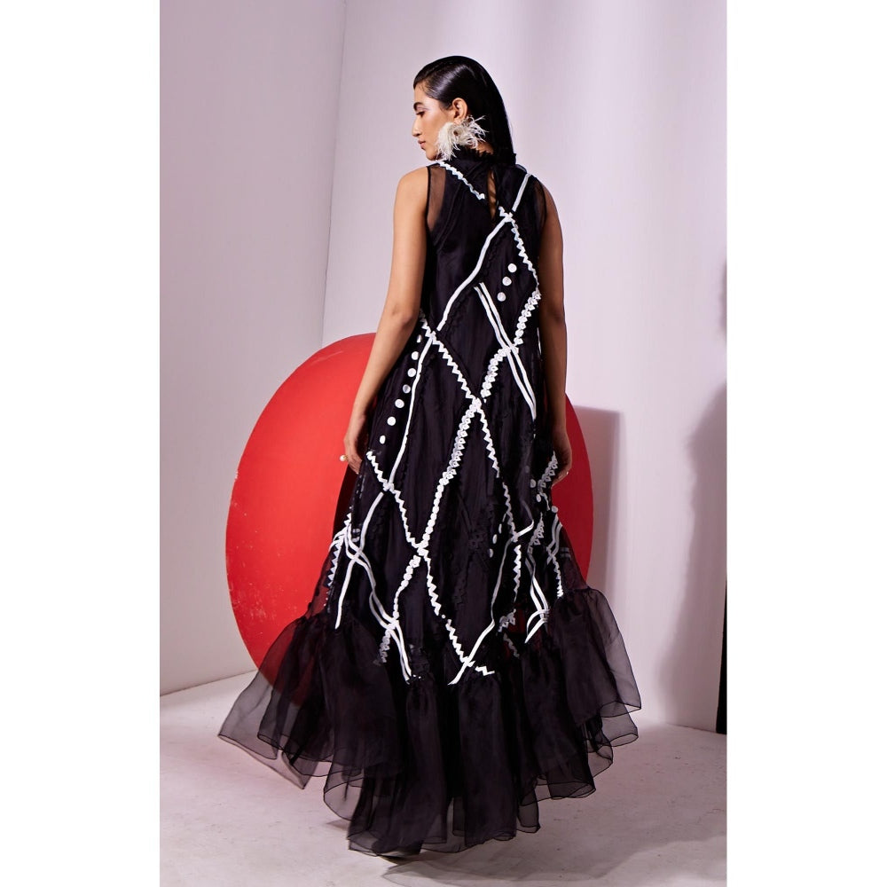 Vidhi Wadhwani Black Ira Trapeze Dress with Inner (Set of 2)