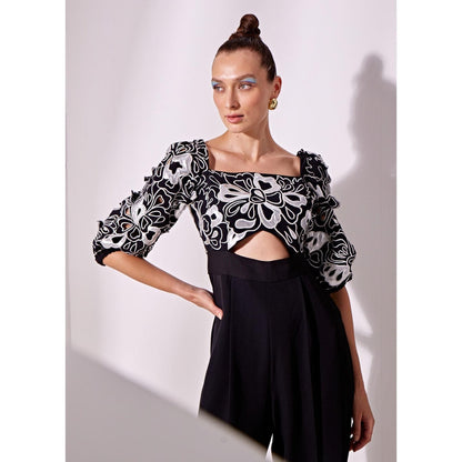 Vidhi Wadhwani Black Hira Embroidered Jumpsuit