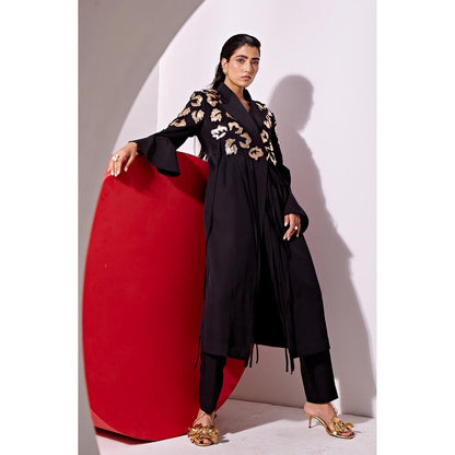 Vidhi Wadhwani Black Kyna Metallic Applique Pant with Jacket (Set of 2)