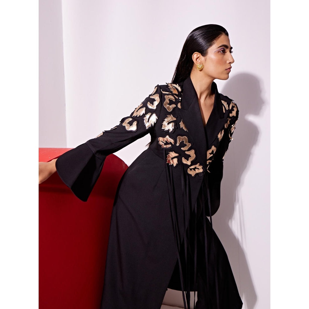 Vidhi Wadhwani Black Kyna Metallic Applique Pant with Jacket (Set of 2)