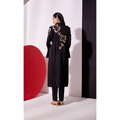 Vidhi Wadhwani Black Kyna Metallic Applique Pant with Jacket (Set of 2)