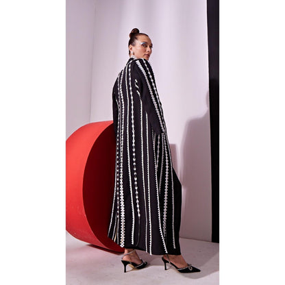 Vidhi Wadhwani Black Jashna Jacket with Drape Skirt and Bustier (Set of 3)