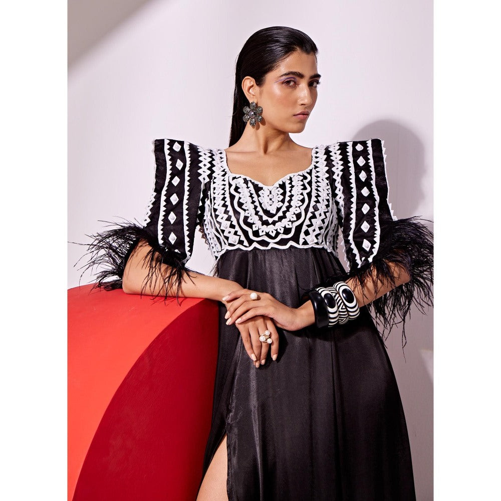 Vidhi Wadhwani Black Kasha Flowy Gown
