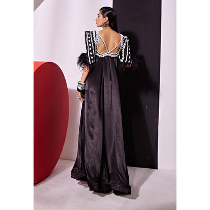 Vidhi Wadhwani Black Kasha Flowy Gown