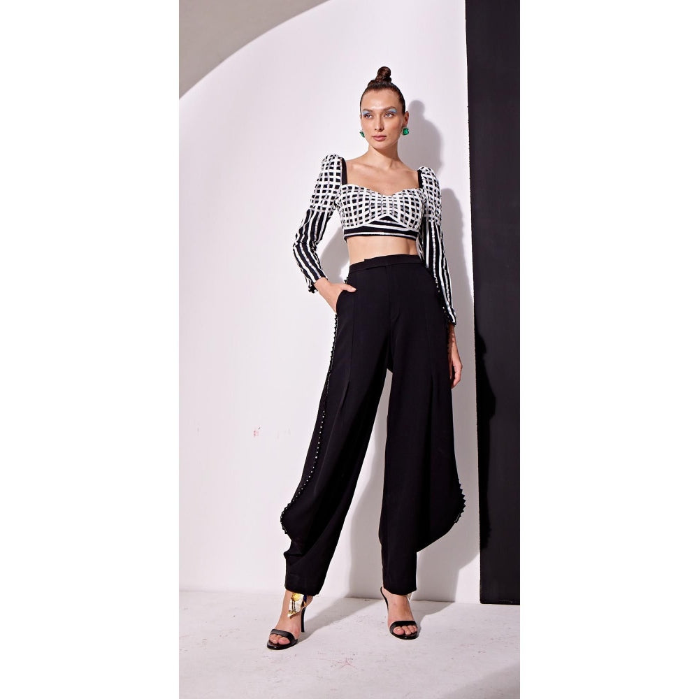 Vidhi Wadhwani Black Jojo Metallic Crop Top with Pant (Set of 2)
