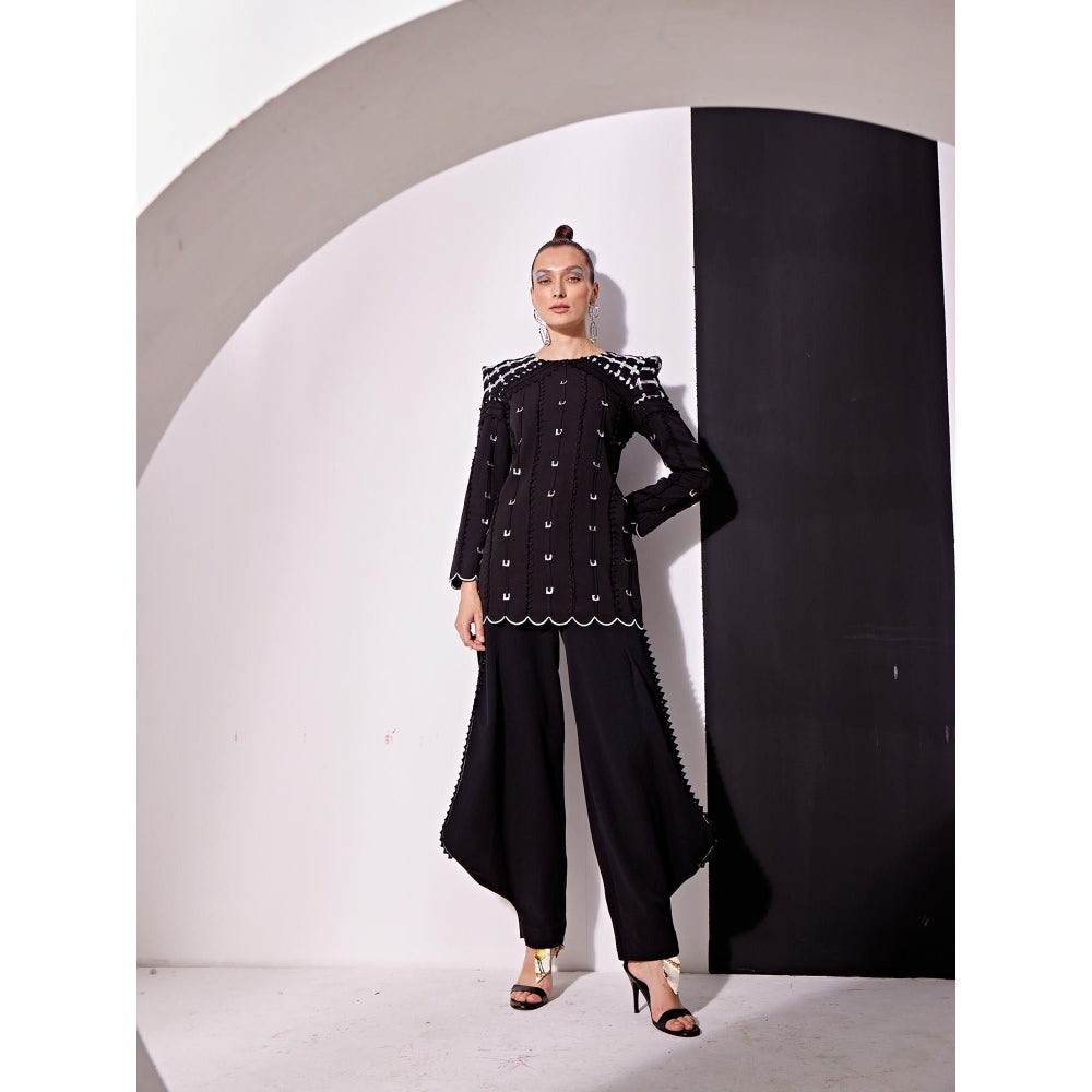 Vidhi Wadhwani Black Alex Top and Draped Pant (Set of 2)