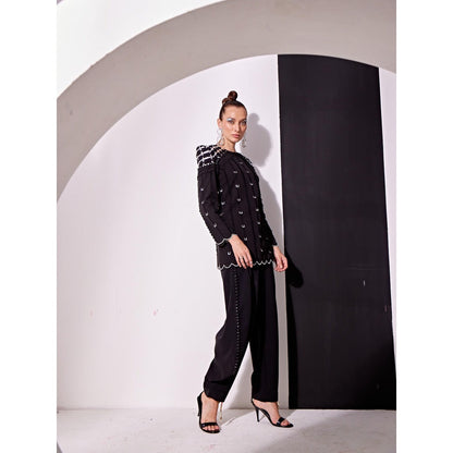 Vidhi Wadhwani Black Alex Top and Draped Pant (Set of 2)