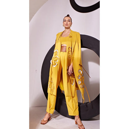 Vidhi Wadhwani Thia Mustard Jacket with Bustier and Pant (Set of 3)