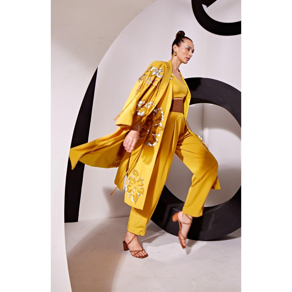 Vidhi Wadhwani Thia Mustard Jacket with Bustier and Pant (Set of 3)