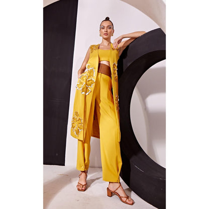 Vidhi Wadhwani Thia Mustard Jacket with Bustier and Pant (Set of 3)