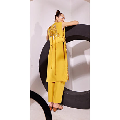 Vidhi Wadhwani Thia Mustard Jacket with Bustier and Pant (Set of 3)