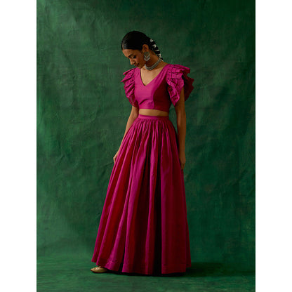 Vinusto Skirt With Ruffle Top In Hot Pink (Set of 2)
