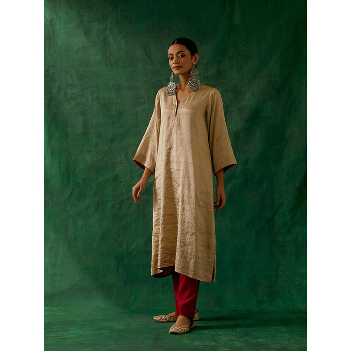 Vinusto Beige Kurta With Chanderi Pant (Set of 2)