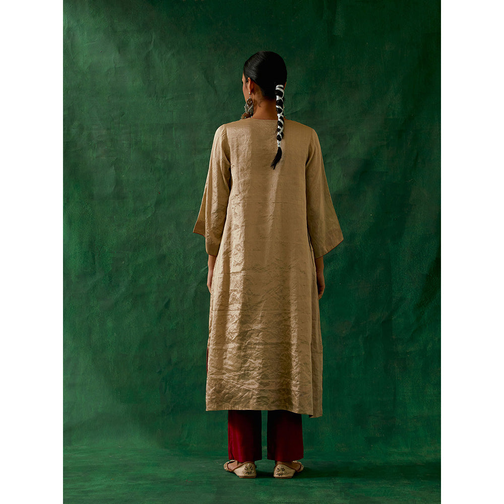 Vinusto Beige Kurta With Chanderi Pant (Set of 2)