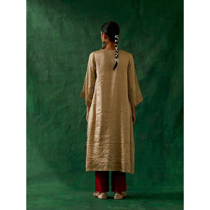 Vinusto Beige Kurta With Chanderi Pant (Set of 2)