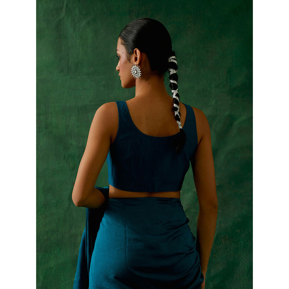 Vinusto Teal Ready To Wear Ruffled Saree with Stitched Blouse And Belt