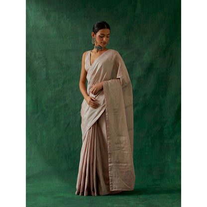 Vinusto Handcrafted Pink Zari Silk Saree with Stitched Blouse