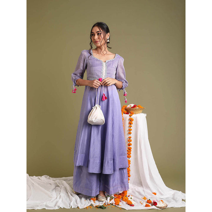 Vinusto Lavender Embroidered Anarkali with Palazzo (Set of 2)