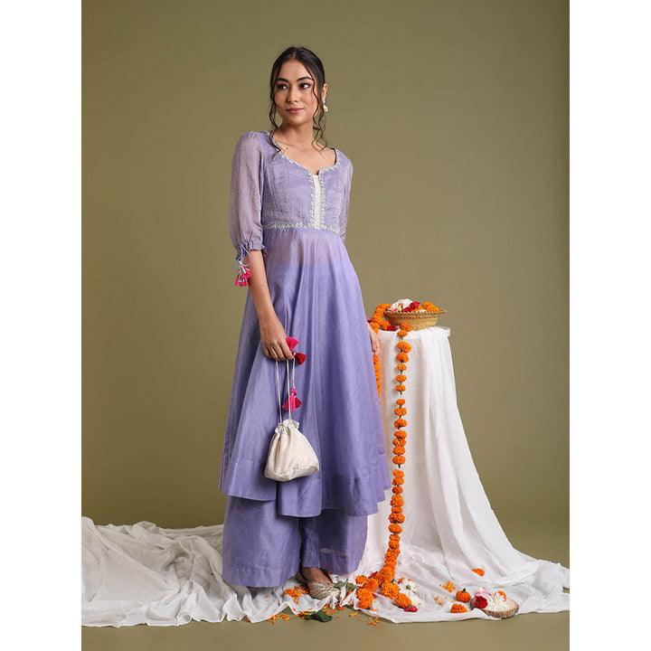 Vinusto Lavender Embroidered Anarkali with Palazzo (Set of 2)