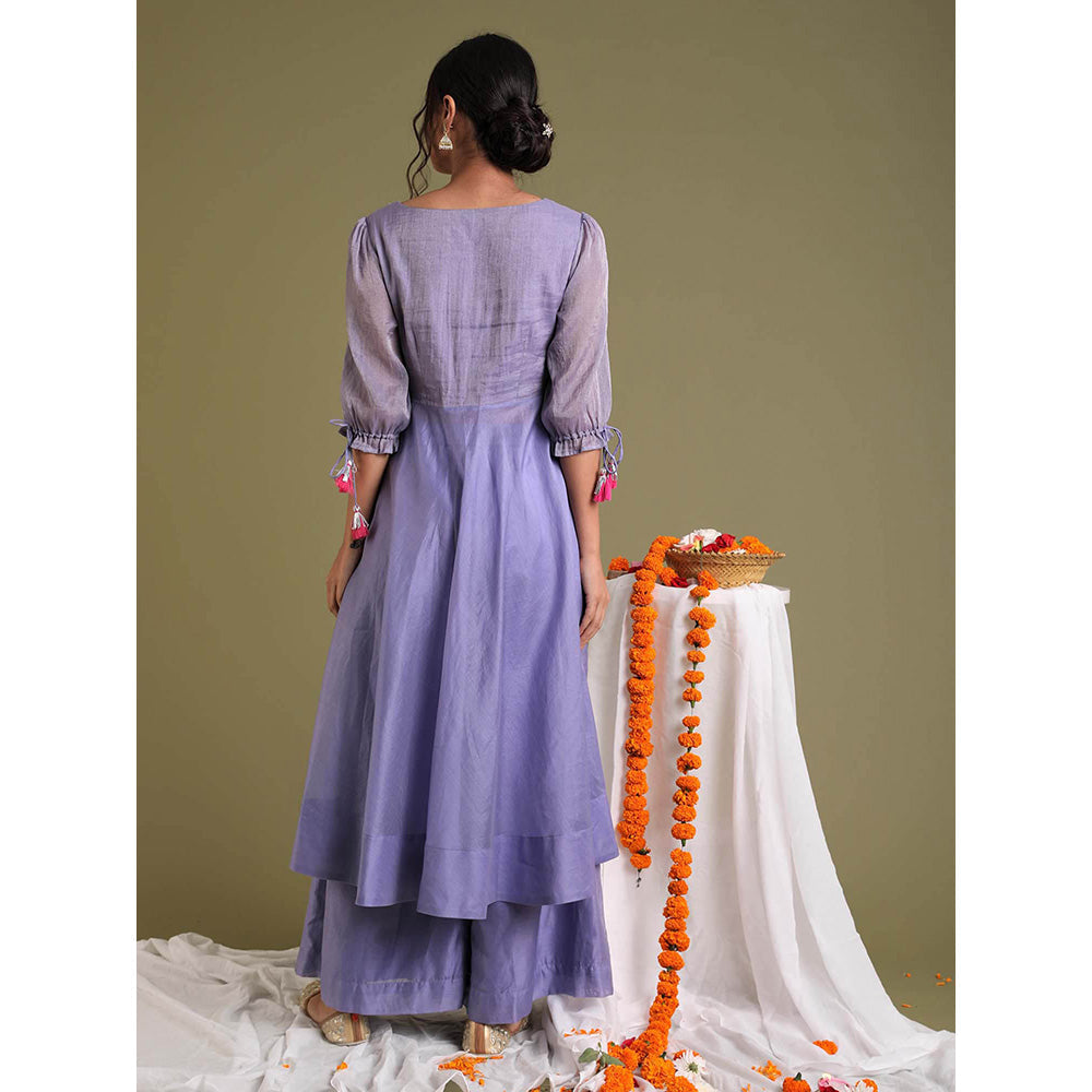 Vinusto Lavender Embroidered Anarkali with Palazzo (Set of 2)