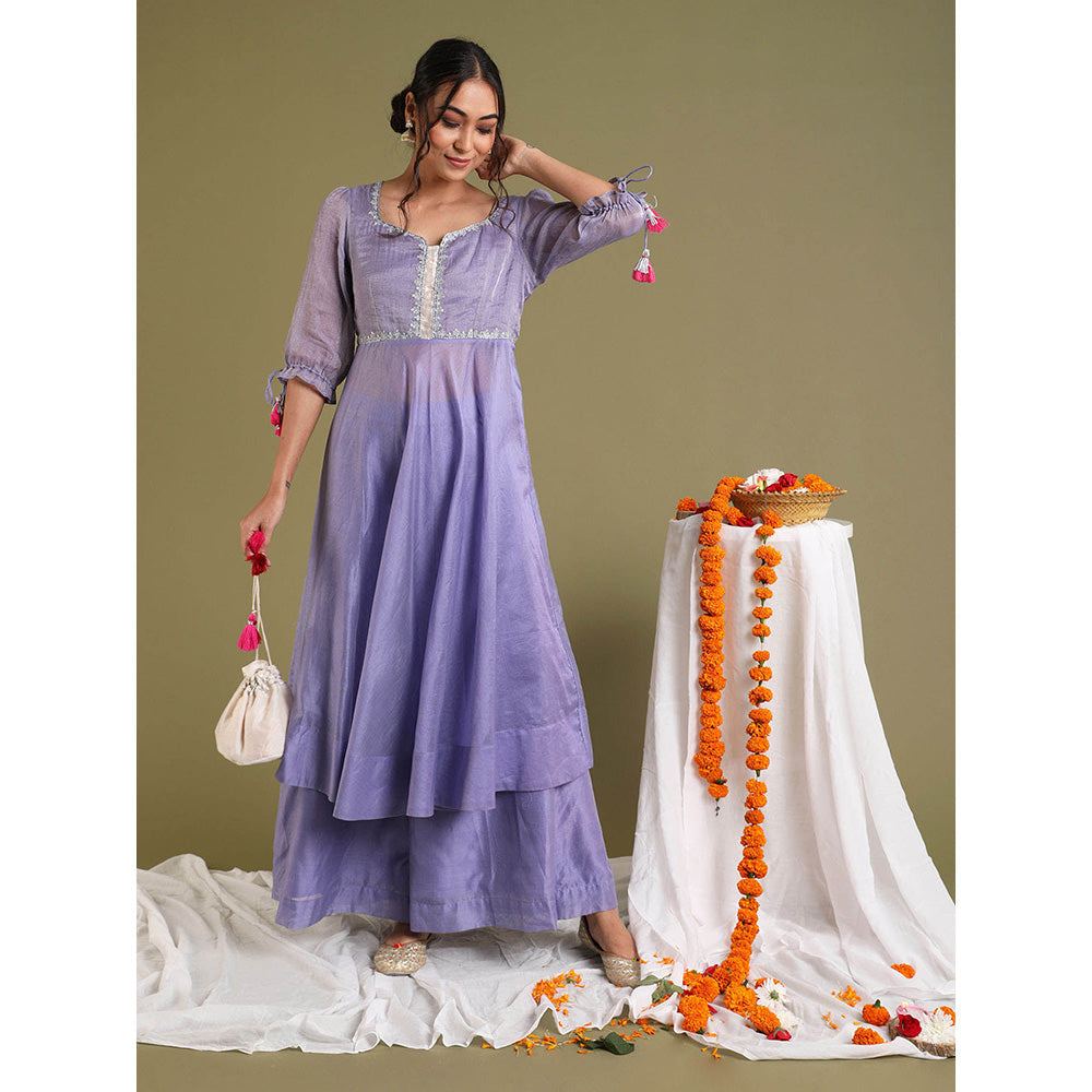 Vinusto Lavender Embroidered Anarkali with Palazzo (Set of 2)