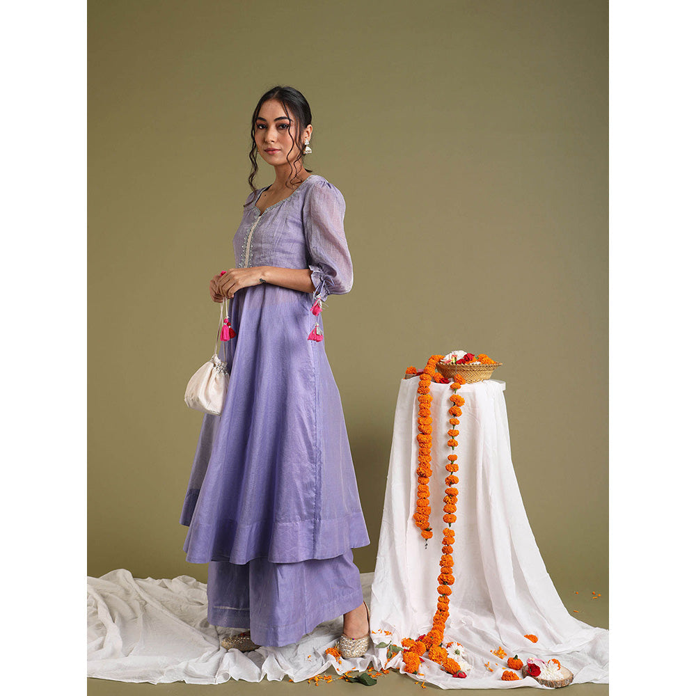 Vinusto Lavender Embroidered Anarkali with Palazzo (Set of 2)