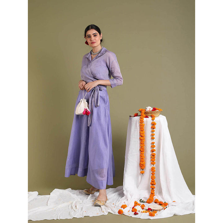 Vinusto Lavender Tissue Wrap Top with Skirt and Belt