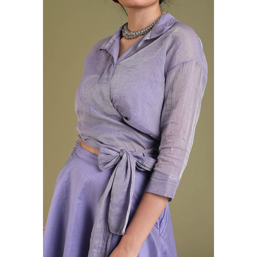 Vinusto Lavender Tissue Wrap Top with Skirt and Belt