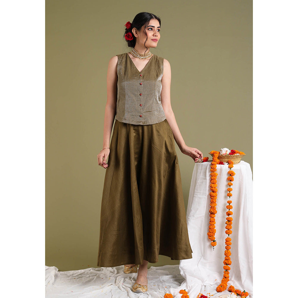 Vinusto Brown Top In Tissue with Flared Skirt (Set of 2)