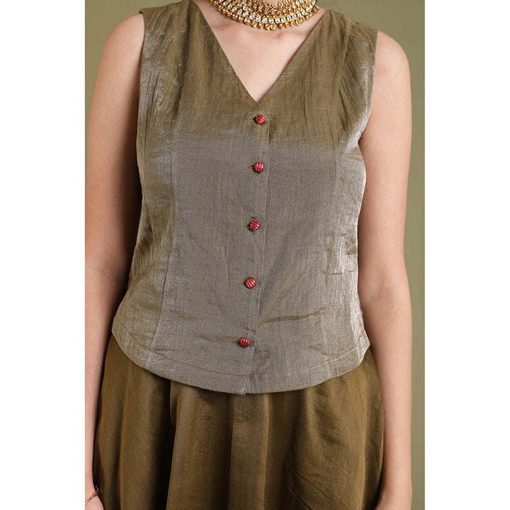 Vinusto Tabacco Brown V Neck Top