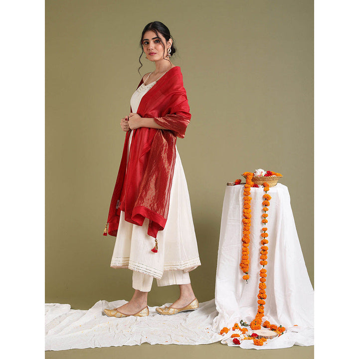 Vinusto Off White Anarkali Kurta with Pant (Set of 2)