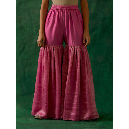 Vinusto Zari Silk Short Kurti with Chanderi Handloom Dupatta and Sharara (Set of 3)