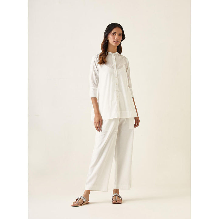 Vinusto White A-Line Linen Silk Solid Co-Ord (Set of 3)