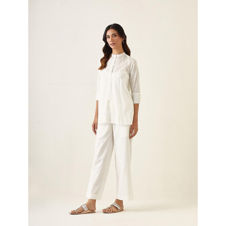 Vinusto White A-Line Linen Silk Solid Co-Ord (Set of 3)