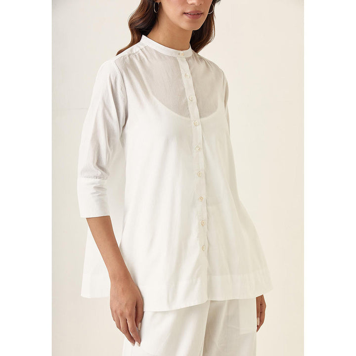 Vinusto White A-Line Linen Silk Solid Co-Ord (Set of 3)