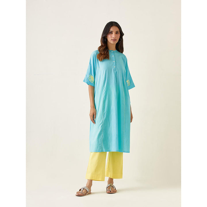 Vinusto Embroidered Kurta In Pastel Blue with Maize Yellow Pant (Set of 2)