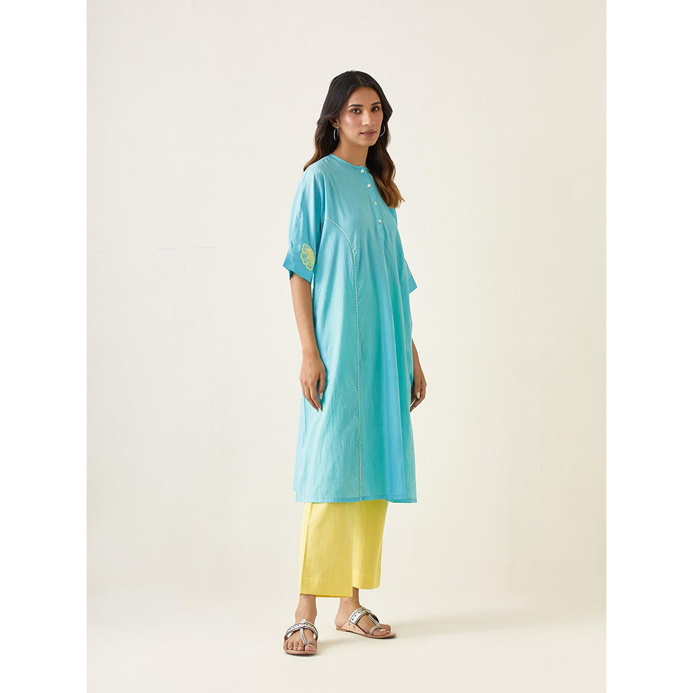 Vinusto Embroidered Kurta In Pastel Blue with Maize Yellow Pant (Set of 2)