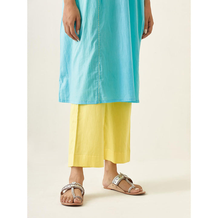 Vinusto Embroidered Kurta In Pastel Blue with Maize Yellow Pant (Set of 2)