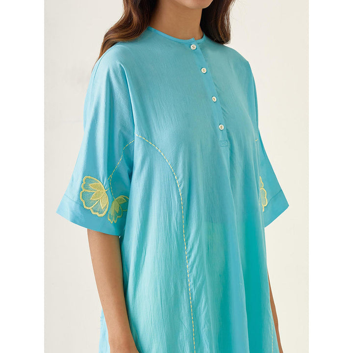 Vinusto Embroidered Kurta In Pastel Blue with Maize Yellow Pant (Set of 2)