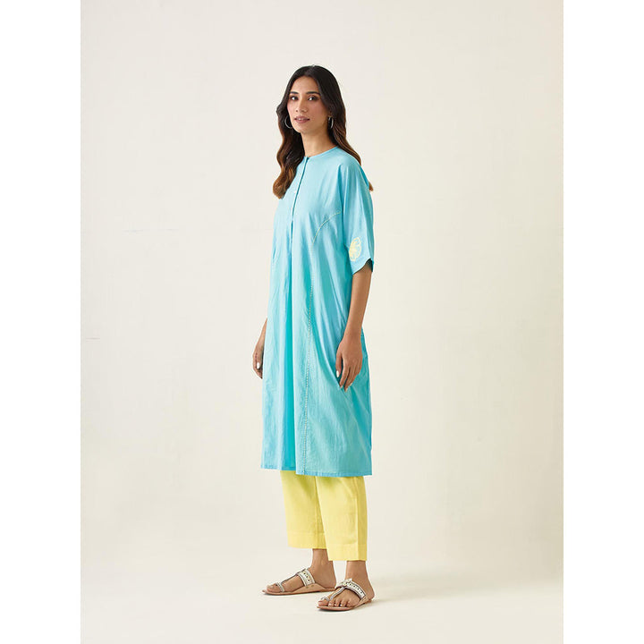 Vinusto Embroidered Kurta In Pastel Blue with Maize Yellow Pant (Set of 2)