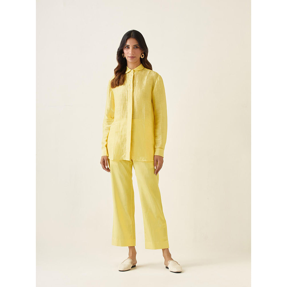 Vinusto Maize Yellow Linen Silk Handloom Shirt