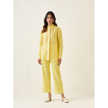 Vinusto Maize Yellow Linen Silk Handloom Shirt